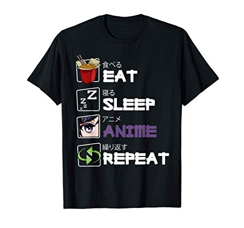 Eat Sleep Anime Repeat Kawaii Otaku Manga Kanji Camiseta