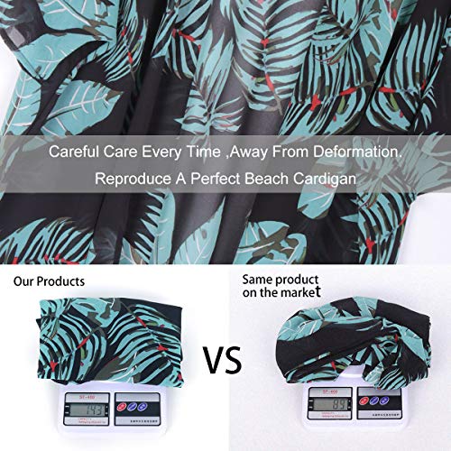 ECOMBOS Kimono largo para mujer con diseño floral, de gasa, para la playa, para verano, blusa, top, traje de playa, cubierta para bikini, ligera, estilo bohemio verde L