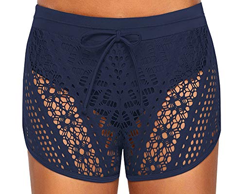Ecupper Bañador para mujer de ganchillo con punta, pantalones cortos para la playa azul Large