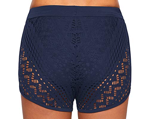 Ecupper Bañador para mujer de ganchillo con punta, pantalones cortos para la playa azul Large