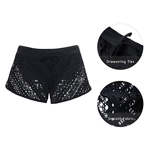 Ecupper Bañador para mujer de ganchillo con punta, pantalones cortos para la playa azul Large