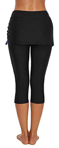 Ecupper – Pantalones de baño para Mujer, Pantalones de natación Capri con Falda Negro 44