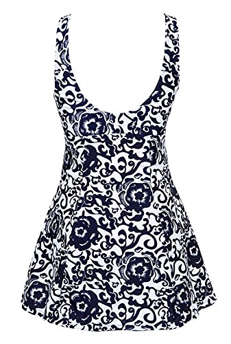 Ecupper Traje de baño para mujer, diseño de flores, acolchado, con pantalones cortos, tallas grandes azul marino XX-Large