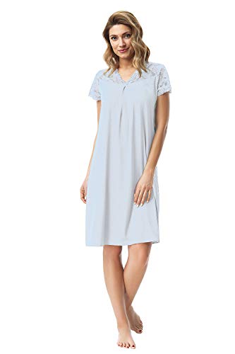 e.FEMME® Lenzing® Modal Lena II 859 - Camisón para mujer (algodón) azul claro 42