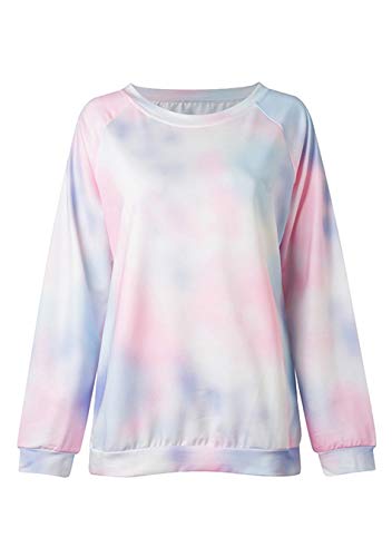 EFOFEI Sudadera para mujer Tie-Dye sin tirantes, de arcoíris, camiseta de manga larga con tinta casual. Azul H + lila. M
