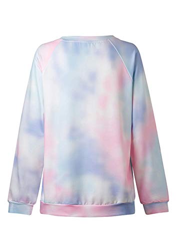 EFOFEI Sudadera para mujer Tie-Dye sin tirantes, de arcoíris, camiseta de manga larga con tinta casual. Azul H + lila. M
