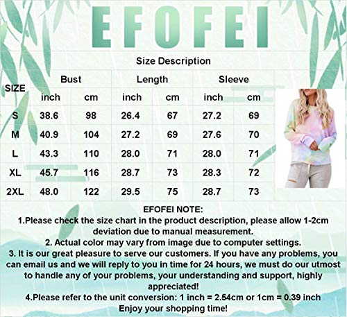 EFOFEI Sudadera para mujer Tie-Dye sin tirantes, de arcoíris, camiseta de manga larga con tinta casual. Azul H + lila. M