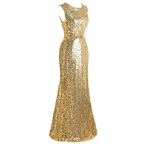 eiseyen Mujer largo elegante fiesta vestido Cocktail Noche de lentejuelas vestido novia vestido rückfrei Ball vestido boda ropa de S XL, dorado, pequeño