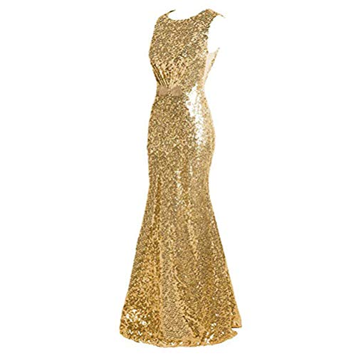 eiseyen Mujer largo elegante fiesta vestido Cocktail Noche de lentejuelas vestido novia vestido rückfrei Ball vestido boda ropa de S XL, dorado, pequeño