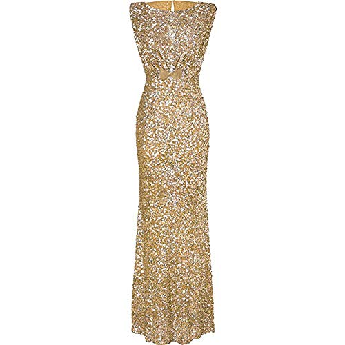 eiseyen Mujer largo elegante fiesta vestido Cocktail Noche de lentejuelas vestido novia vestido rückfrei Ball vestido boda ropa de S XL, dorado, pequeño