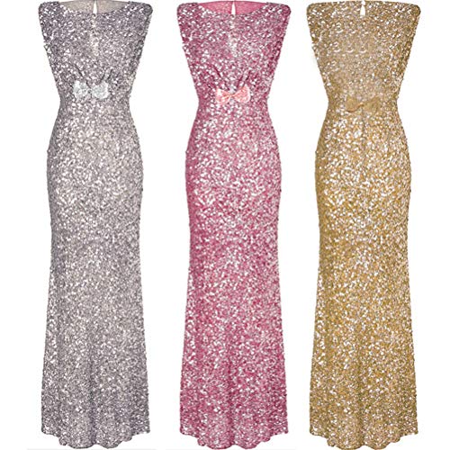 eiseyen Mujer largo elegante fiesta vestido Cocktail Noche de lentejuelas vestido novia vestido rückfrei Ball vestido boda ropa de S XL, dorado, pequeño