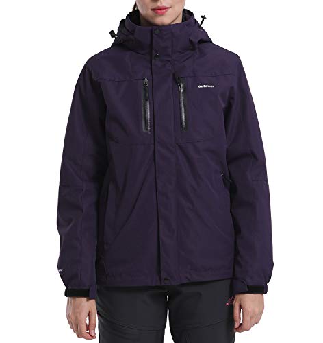 EKLENTSON Chaqueta para Mujer - 3 en 1,Softshell,Cálida,para Senderismo de Invierno Esquí Snowboard,Capucha Desmontable,Talla L, Color Morado Oscuro