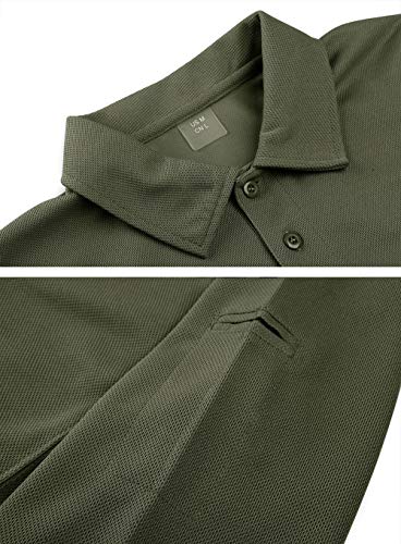 EKLENTSON Hombre Camisas - Polos de Golf de Manga Larga Casuales y Ligeros Camisas de Deporte Militar Verde Militar Talla M