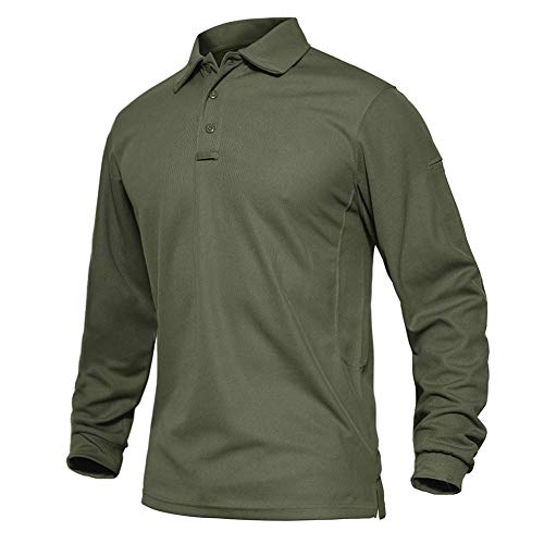 EKLENTSON Hombre Camisas - Polos de Golf de Manga Larga Casuales y Ligeros Camisas de Deporte Militar Verde Militar Talla M