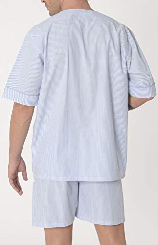 El Búho Nocturno - Pijama Hombre Corto Popelín Rayas Celeste Talla 8 (4XL) Milrayas 60% algodón 40% poliéster