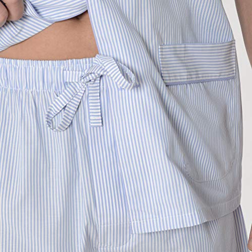 El Búho Nocturno - Pijama Hombre Corto Popelín Rayas Celeste Talla 8 (4XL) Milrayas 60% algodón 40% poliéster