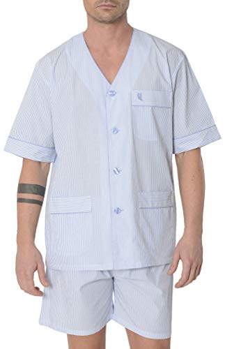 El Búho Nocturno - Pijama Hombre Corto Popelín Rayas Celeste Talla 8 (4XL) Milrayas 60% algodón 40% poliéster