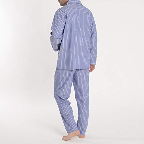 El Búho Nocturno - Pijama Hombre Largo Solapa Popelín Cuadros Azul Oscuro Talla 4 (L) Olímpico Rayas 100% algodón