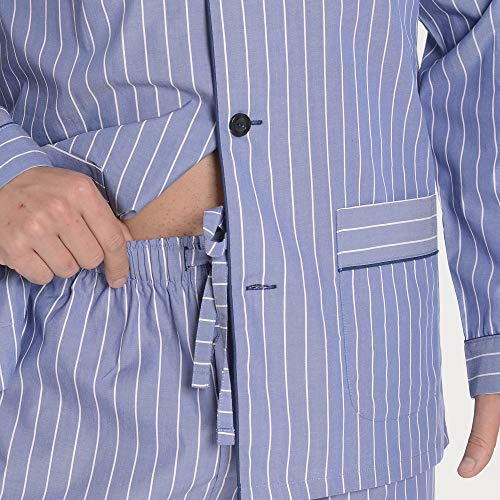 El Búho Nocturno - Pijama Hombre Largo Solapa Popelín Cuadros Azul Oscuro Talla 4 (L) Olímpico Rayas 100% algodón