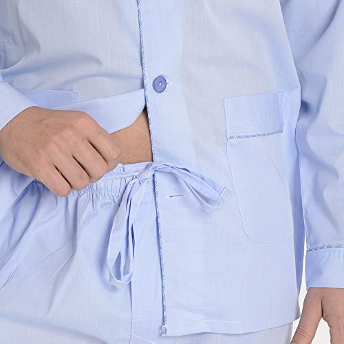 El Búho Nocturno - Pijama Hombre Largo Solapa Popelín Fil À Celeste Talla 4 (L) Fil-à-Fil 60% algodón 40% poliéster