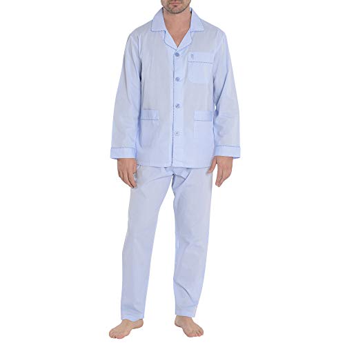 El Búho Nocturno - Pijama Hombre Largo Solapa Popelín Fil À Celeste Talla 4 (L) Fil-à-Fil 60% algodón 40% poliéster