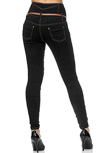 Elara Vaqueros Mujer Cintura Alta Push Up con Cinturón Chunkyrayan Negro 1578 Black-40 (L)