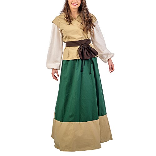 Elbenwald Traje Medieval para el cinturón de Roca Mujer Juana cáscara Verde Amarillento 3tlg - S