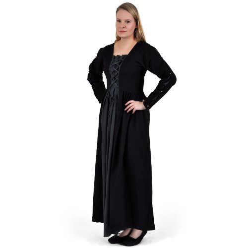 Elbenwald Vestido de Las señoras Medievales clásico Gris Azul 2 Cordones de Tela de algodón Gruesa Negro - XS