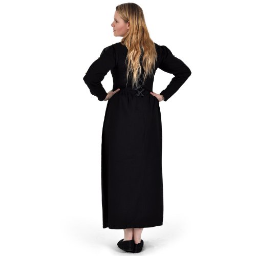 Elbenwald Vestido de Las señoras Medievales clásico Gris Azul 2 Cordones de Tela de algodón Gruesa Negro - XS