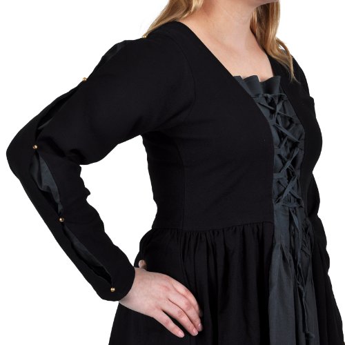 Elbenwald Vestido de Las señoras Medievales clásico Gris Azul 2 Cordones de Tela de algodón Gruesa Negro - XS