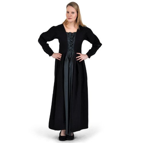 Elbenwald Vestido de Las señoras Medievales clásico Gris Azul 2 Cordones de Tela de algodón Gruesa Negro - XS