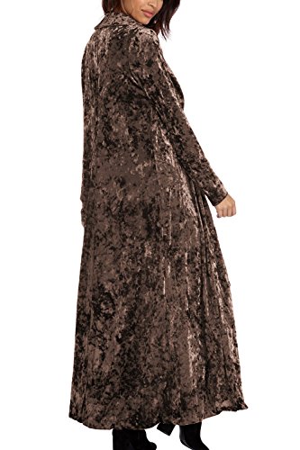 Elegante Chaqueta De Mujer Manga Larga Bata De Terciopelo Frente Abierto Coffee S