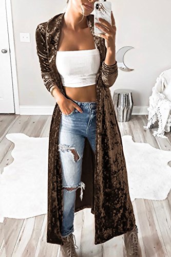 Elegante Chaqueta De Mujer Manga Larga Bata De Terciopelo Frente Abierto Coffee S