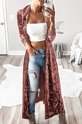 Elegante Chaqueta De Mujer Manga Larga Bata De Terciopelo Frente Abierto Pink XXL