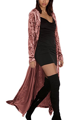 Elegante Chaqueta De Mujer Manga Larga Bata De Terciopelo Frente Abierto Pink XXL