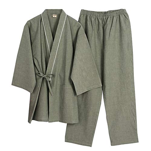 Elegante Estilo japonés de Las Mujeres de Manga Larga Trajes de algodón Kimono Traje de Pijama Suit Dressing Set- # A
