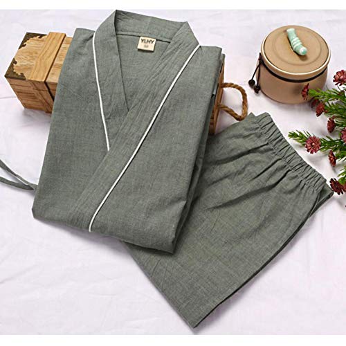 Elegante Estilo japonés de Las Mujeres de Manga Larga Trajes de algodón Kimono Traje de Pijama Suit Dressing Set- # A