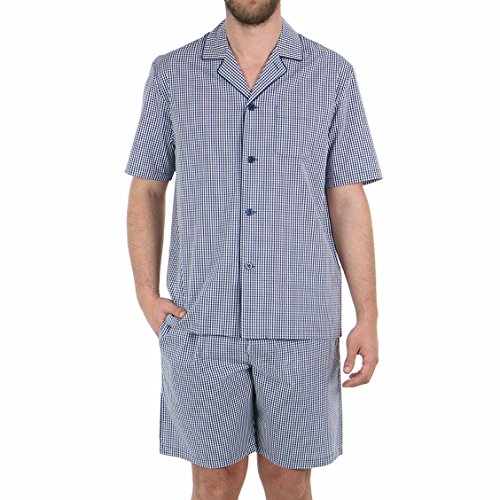 Eminence Pyjama Court Polo Team Ropa Interior de Deporte, Bleu (Carreaux Rose Vichy Marine), Medium para Hombre