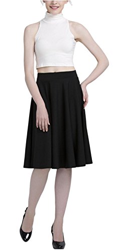 Emma & Giovanni - Midi Corto Elástica Plisada Básica Falda - Mujer (Negro, 36-38)