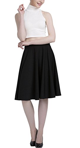 Emma & Giovanni - Midi Corto Elástica Plisada Básica Falda - Mujer (Negro, 36-38)