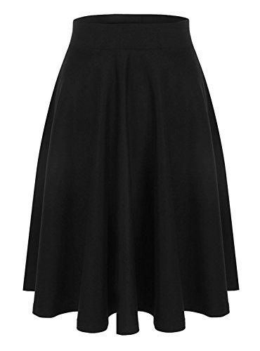 Emma & Giovanni - Midi Corto Elástica Plisada Básica Falda - Mujer (Negro, 36-38)