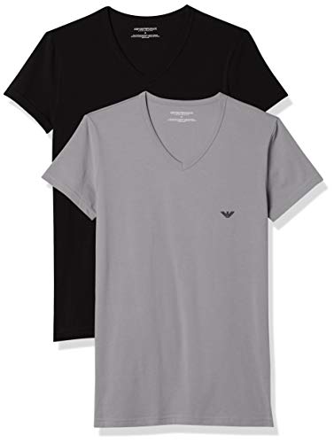 Emporio Armani CC717-111512, Camiseta para Hombre, Pack de 2, Multicolor (Negro/Gris), L