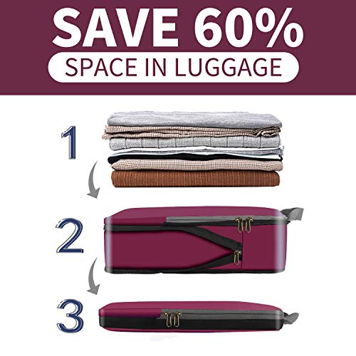 Eono by Amazon - Organizadores de Viaje de compresión expandibles, Impermeable Organizador para Maletas, Organizador de Equipaje, Cubos de Embalaje, Compression Packing Cubes, Borgoña, 4 Set