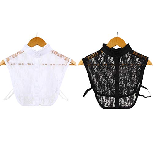 EQLEF Falso Cuello cordón de la Camisa cuellos postizos, Media Camisa de la Blusa de Cuello Falsas Las Mujeres 2 PC (Blanco y Negro)