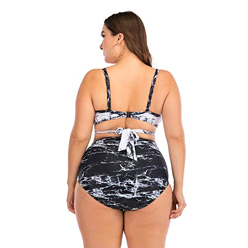 ERTYP Traje de baño de Talla Grande para Mujer Dos Piezas del Traje de baño Traje de baño for Nadar Voleibol Femenino Bikini Set (Color : Black and White, Size : XXXXL)
