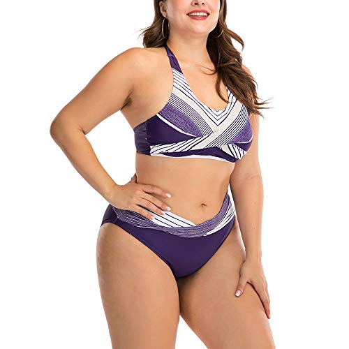 ERTYP Traje de baño de Talla Grande para Mujer Tamaño del Bikini Conjunto Plus Traje de baño de Cuello Halter del Traje de baño for Nadar Voleibol Femenino Bikini Set (Color : Purple, Size : XXXL)