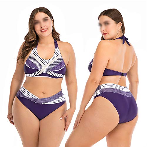 ERTYP Traje de baño de Talla Grande para Mujer Tamaño del Bikini Conjunto Plus Traje de baño de Cuello Halter del Traje de baño for Nadar Voleibol Femenino Bikini Set (Color : Purple, Size : XXXL)