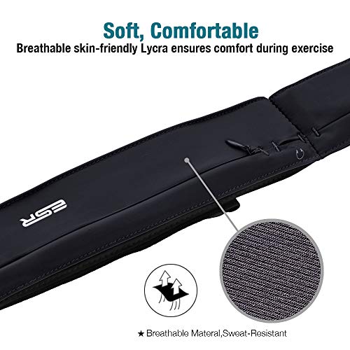 ESR Riñonera Deportiva Ajustable con Cierre Cremallera, Running Belt para iPhone SE 2020/X/XR/XS Plus/8/8Plus/7 con Puerto Auriculares y Cinturón Dinero, para Deportes, Bicicleta, Viajar, Gimnasio-M