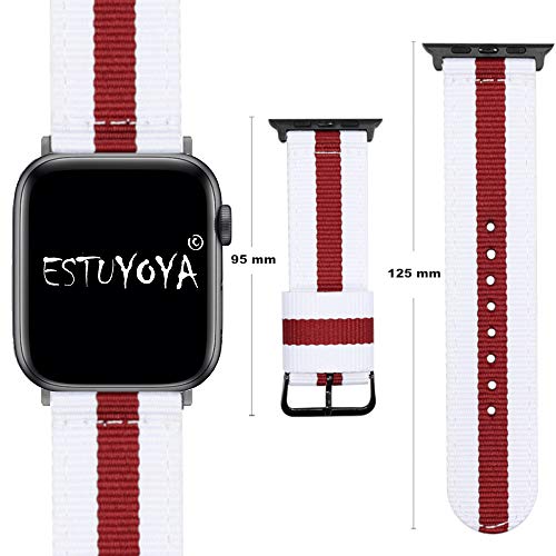ESTUYOYA - Pulsera de Nailon Compatible con Apple Watch Colores Bandera de Inglaterra Ajustable Deportiva Casual Elegante para 42mm 44mm Series 6/5 / 4/3 / 2/1 / SE/Nike+