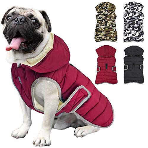 Etechydra Impermeable Chaqueta Abrigada para Perros, Reflectante Abrigo para Perro Sombrero Desmontable, Invierno Chaleco Felpa Chaqueta Perro Abrigo, S